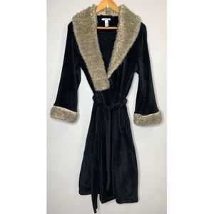 Alfani Intimates Faux Fur Collar Trim Plush Robe Full Length